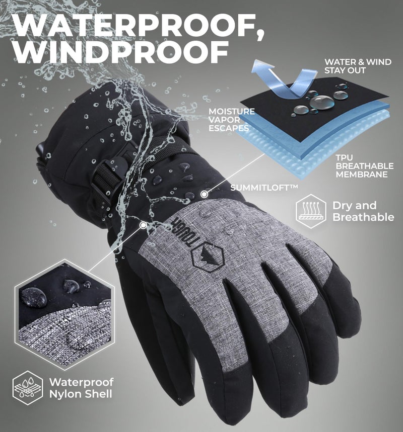 Tough Outdoors Men's Winter Ski Gloves, Waterproof, Insulated, Snowboarding Gloves & Skiing Gloves, Adult Size, Black - Image 3